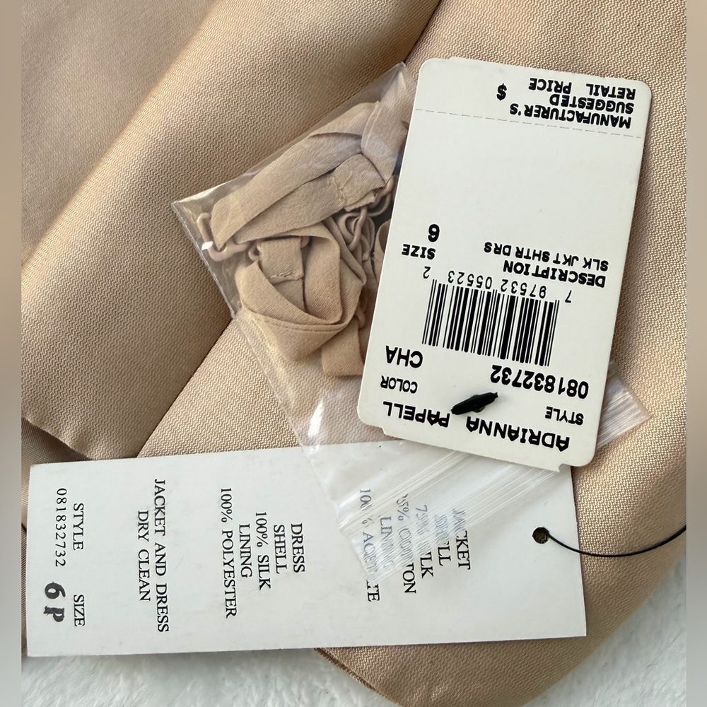ADRIANNA PAPELL Tiered Shutter Dress Silk Jacket Size 6P Champagne Strapless NEW - Picture 15 of 16